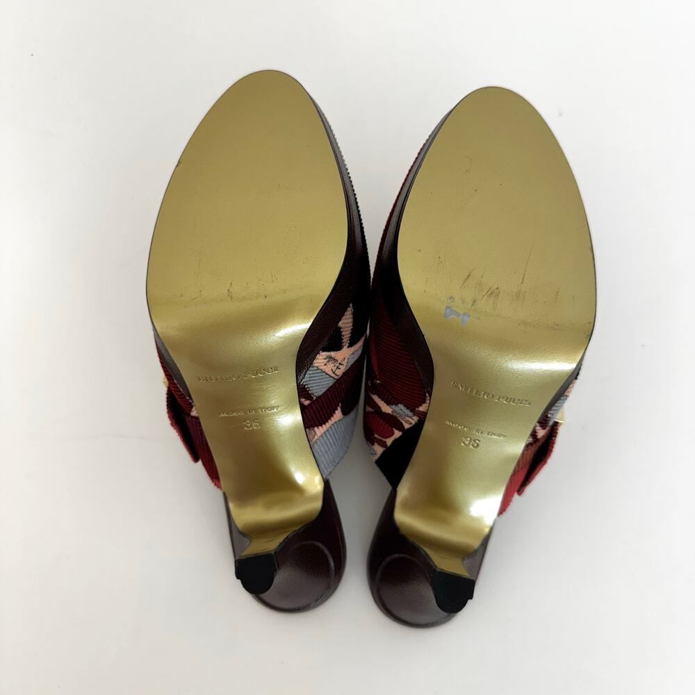 Emilio Pucci Firenze Multicolor Corduroy Platform Heeled Mules Shoes 36 (US 6) - Picture 14 of 15
